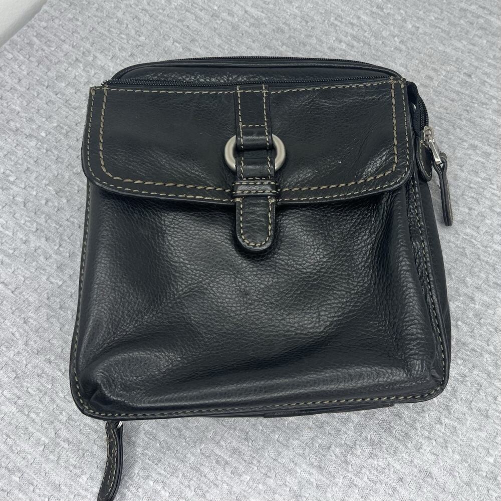Fossil Black Leather Organizer Crossbody Bag Purse Wallet Travel Vintage Handbag